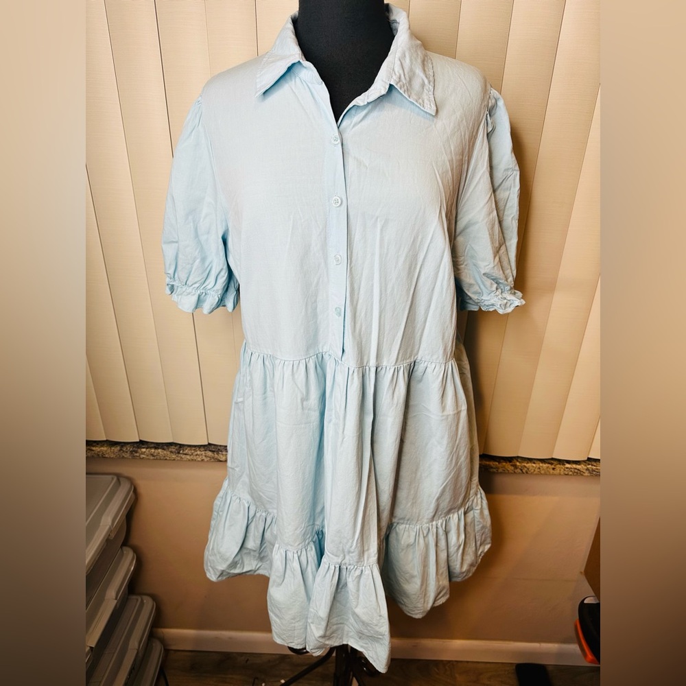 Roylamp Light Blue Button-Up Tiered Cotton Sundress Blend Dress Size XL